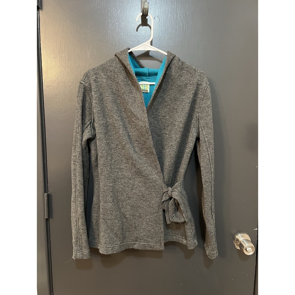 Title Nine Wrap Cardigan Women S Gray Blue Tie Front Pocket Hoodie Merino Wool